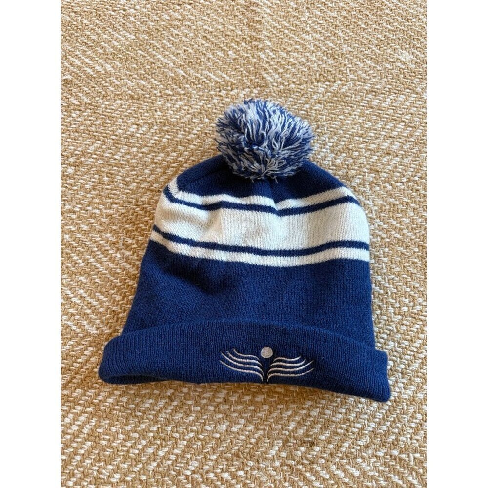 Blue & White Striped Pom Beanie